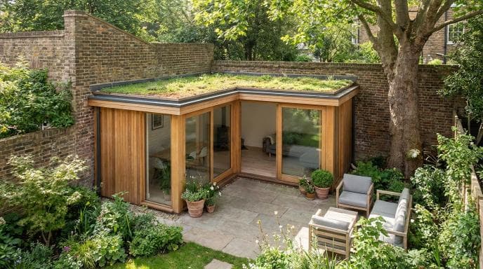 L-Shaped Garden Rooms: Making Use of Awkward Corner Spaces in London.