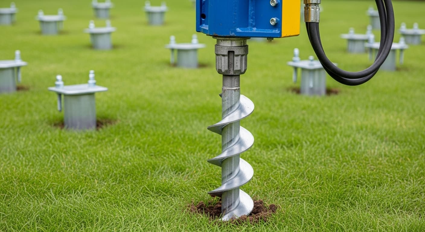 Ground screw foundations being installed for a garden room in London