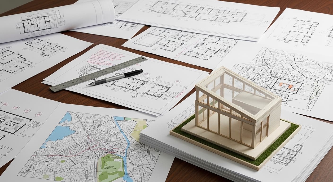 Garden room planning documents and architectural drawings for London projects