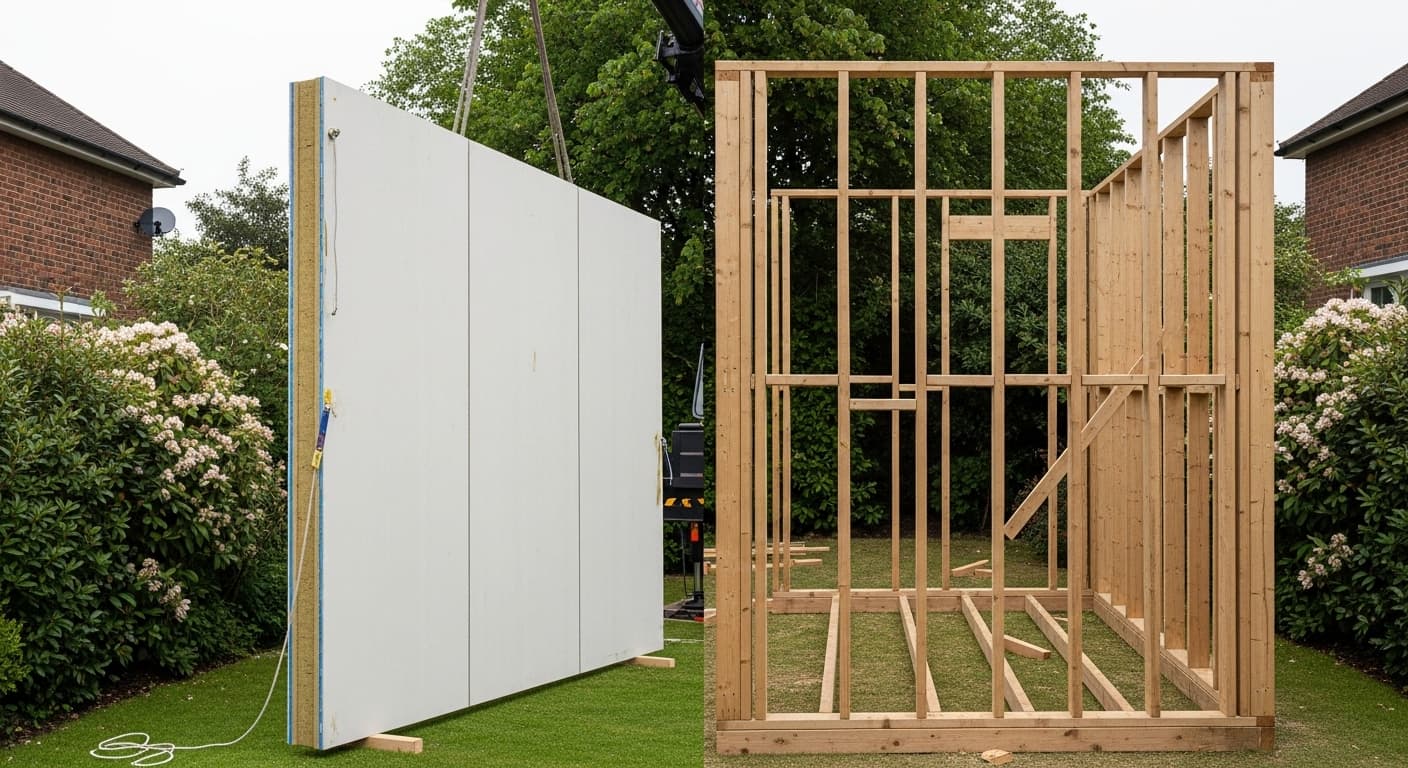 SIPs panel versus timber frame construction comparison for garden rooms